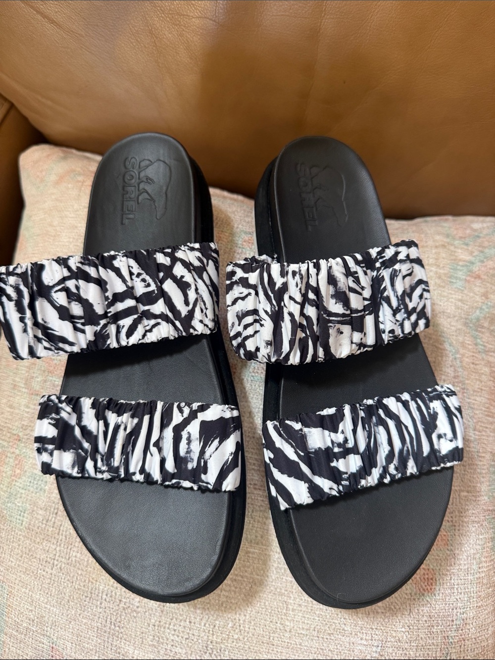 Sorel Black & White Zebra-Print Slide Sandals